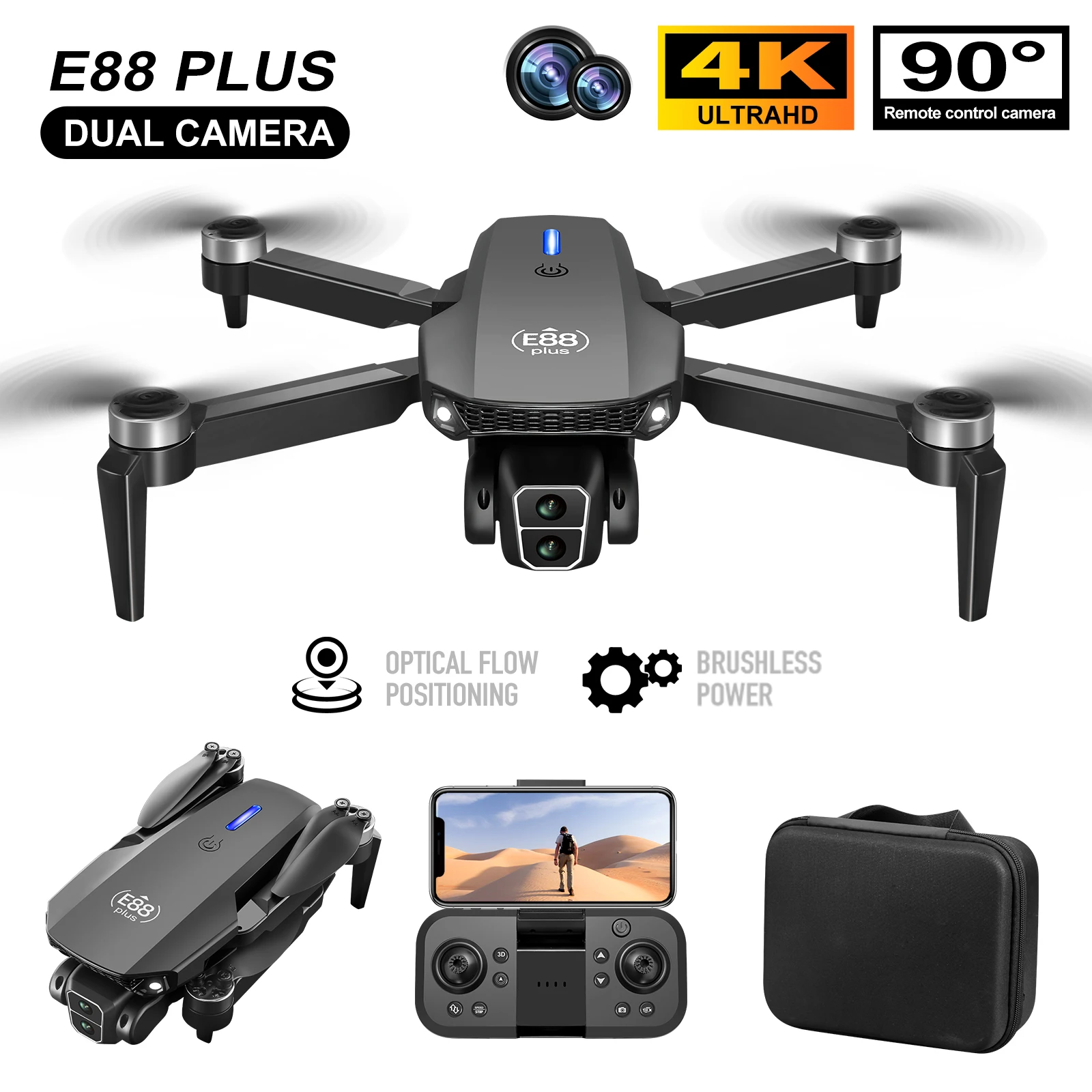 Novo drone quadricóptero E88 P - Drone Cinematic avaliação e preço
